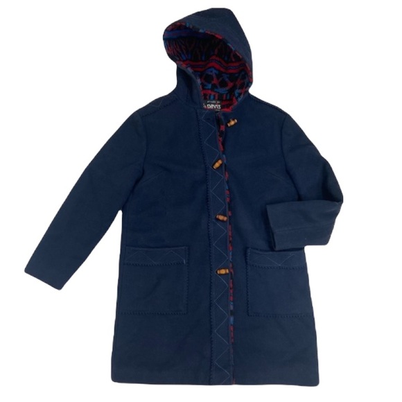 David of Boston blue wool fleece lined hooded  toggle button long coat. - Picture 2 of 14
